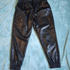 Zara Black Faux Leather Jumpsuit